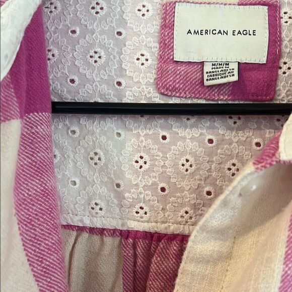 American Eagle Pink Plaid Button-Up Shirt - Picture 4 of 5
